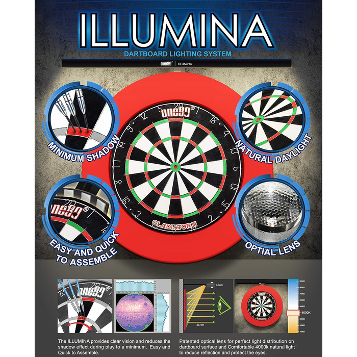 Підсвічування мішені для дротиків Підсвічування мішені для дротиків Світлодіодна система освітлення, 80 Dart Illumina Lighting