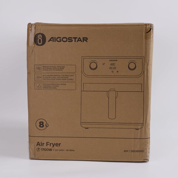 Фритюрниця 8 л з оглядовим вікном, 12 програм, цифровий світлодіодний сенсорний екран, фритюрниця з гарячим повітрям із книгою рецептів, без олії, можна мити в посудомийній машині, срібло без BPA 1700 Вт 8 л