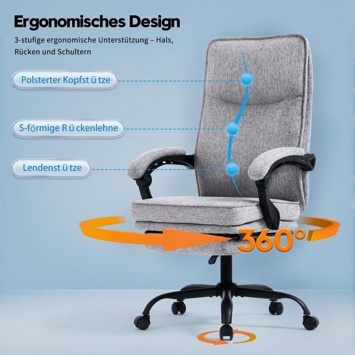 Ергономічне офісне крісло Storeo Imp, до 150 кг, тканина, сірий