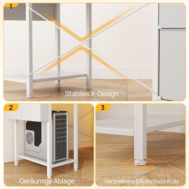 Письмовий стіл Rolanstar з розеткою, комп&39ютерний стіл з 5 шухлядами, світлодіодним освітленням, сумкою для зберігання та підставкою для монітора, сучасний кутовий стіл для домашнього офісу та ігор (білий)