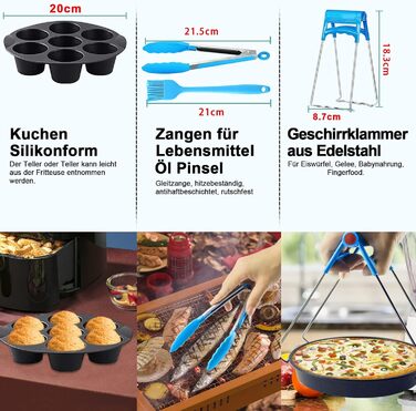 Аксесуари для фритюрниці YINGRACE 8 дюймів, набір аксесуарів 12 шт. для фритюрниці для Ninja 5.2 л, Tefal EY4018/EY401D 4.2 л, посуд 4.5 л, фритюрниця COSORI 4.7 л, без бісфенолу А, антипригарне покриття