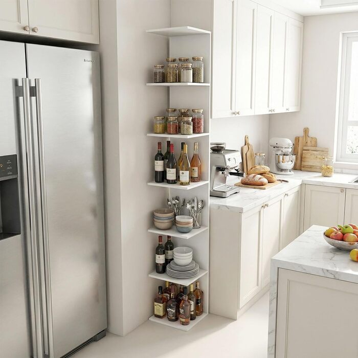 Книжкова полиця, окремостояча полиця з 6 полицями, біла настінна полиця, кухонна полиця, полиця для рослин, окремостояча настінна, для кухні, вітальні, спальні