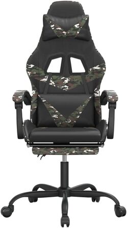 Геймерське крісло з підставкою для ніг, обертове, чорний камуфляж, штучна шкіра, регульована висота спинки, ергономічне, зручне, міцний матеріал, брудовідштовхувальне, функція повороту на 360 градусів, 36,5 x 42 см (Ш x Г), зелений колір