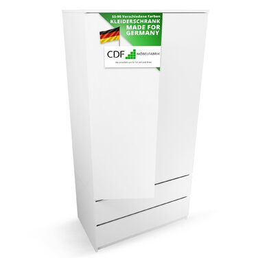 Шафа CDF Біла, ширина 90 см, дитяча кімната, спальня, 2 шухляди, 2-дверна шафа, сучасний вигляд, все для складання, одяг, іграшки