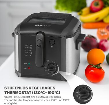 Фритюрниця Clatronic з місткістю олії/жиру 2.5 л Фритюрниця з контейнером для олії з антипригарним покриттям Frying Eye з 2 світловими індикаторами З оглядовим вікном і фільтром для запахів і жиру ФР 3649