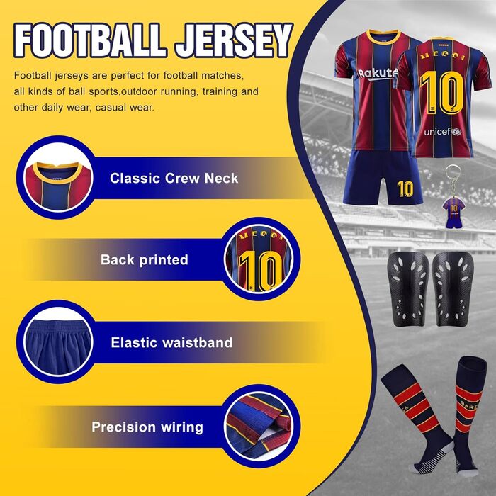 Комплект футбольної майки для дітей, дитяча футбольна майка, футбольна майка для активного відпочинку на свіжому повітрі, футбольна футболка, шорти, шкарпетки та щитки для тренувань з футболу для хлопчиків, розмір 130-140, синій