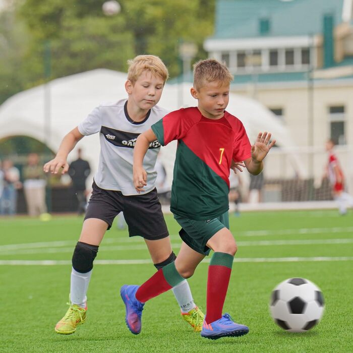 Дитяча футбольна майка, футбольні майки, футбольна футболка, шорти, комплект дитячої футбольної майки з щитками для гомілок, шкарпетками та брелоком для хлопчиків, червоний, 6-7 років