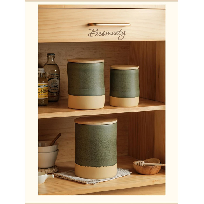 Герметичні контейнери для зберігання Besmeety з кришками, керамічні банки для зберігання, контейнери для зберігання продуктів, кухонне сховище, коробки для зберігання, зелено-жовті (1200 мл x 700 мл)