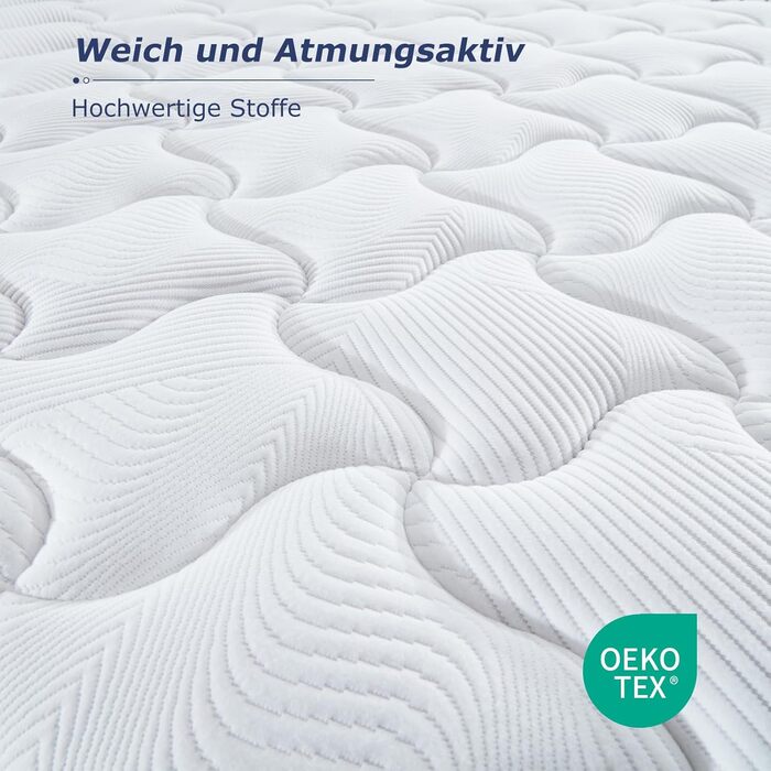 Матрац SuiLong Premium 140x200, висота 26 см, жорсткість H3, середньо-жорсткий, 7-зонний пружинний матрац із сертифікацією Oeko-Tex, ортопедичний пружинний матрац кишенькової форми з гелевим наповнювачем з ефектом пам&39яті, висота 26 см, 140 x 200 см