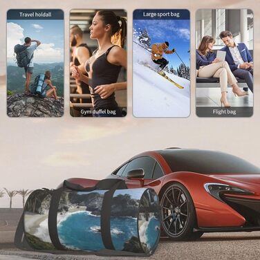 Спортивна сумка, дорожня сумка, пляжна сумка з принтом Водоспад, сумка на нічліг, чорна, універсальний розмір