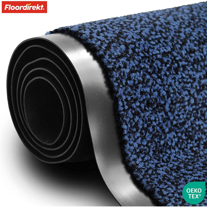 Килимок Floordirekt Rhine для вловлювання бруду - миючий та високоефективний килимок для дверей - килимок для чистого ходу з нековзною підкладкою - вхідний килимок (синій (плямистий), 90 см x 150 см)