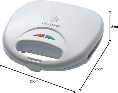 Сендвіч-машина Bomann ST 5016 CB, електрична бутербродниця, сендвіч-машина з трикутними сендвіч-панелями (з антипригарним покриттям), автоматичний регулятор температури, 750 Вт, біла біла одинарна