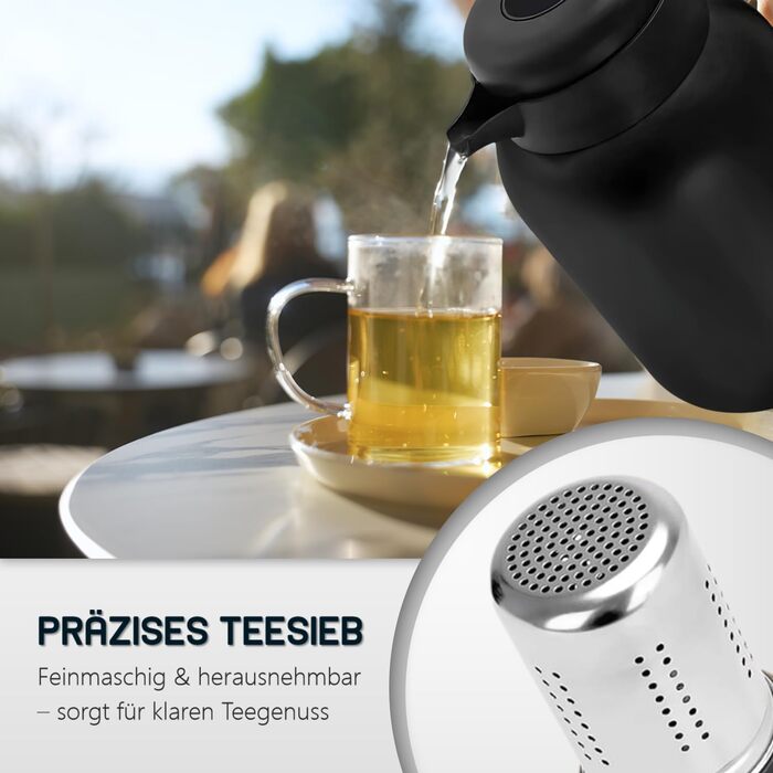 Термос VETIN з чаєм-інфузером 1,5 л, ізольована колба з двостінної нержавіючої сталі 316, термочайник з вставкою для інфузера, термокавник зберігає напої гарячими протягом 10 годин/холодними протягом 16 годин (без дисплея температури)