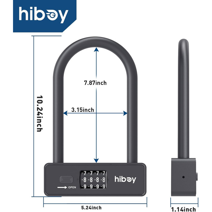 Замок велосипедний Hiboy комбінований, захист від крадіжки, з тримачем, сталевий замок з дужкою 10 мм, U-подібний замок для самокатів та велосипедів