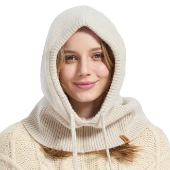 Балаклава ACUSHLA зі 100 мериносової вовни, для жінок та чоловіків, зимова, тепла, в&39язана, з капюшоном, шапкою, шарфом та шаллю, коричнева, один розмір бежевий