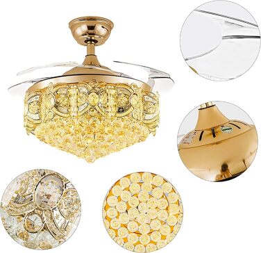 Безшумний вентилятор з лампою Кришталева люстра-вентилятор з підсвічуванням Сучасний стельовий вентилятор з підсвічуванням і світл
