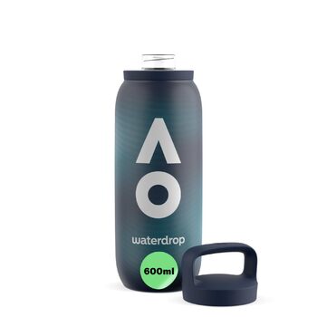 Пляшка для води waterdrop Australian Open 2026 600 мл - Термопляшка з нержавіючої сталі, герметична, зберігає холод 24 години та гарячу 6 годин - Ідеально підходить для спорту, подорожей, офісу, фітнесу, дому, без BPA 0,6 л - Темно-синій градієнт