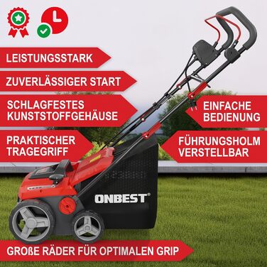 В-1 Електричний Вертикуттер 1800 Вт Ширина захоплення 38 см Обєм травозбірника 45 л з Вертикутуючим та Аераційним Валками для Видалення Моху/Бурянів та Покращення Повітряного Обміну Газону, 2-