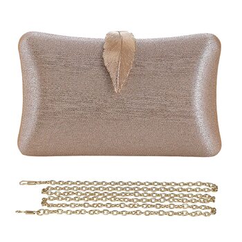 Клатч жіночий вечірній, сумочка з блискітками, ланцюжок, золотистий колір. Сумка на плече та через плече з застібкою-листом для коктейльної вечірки, балу, танців.