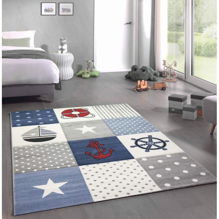 Дитячий килим ігровий килимок дитяча кімната хлопчиків морський морський картатий синій розмір 160x230 см