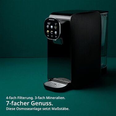 Настільна система осмосу OsmoFresh Quella Pro Black з диспенсером для гарячої води 6 рівнів температури 7-кратна фільтрація зворотного осмосу Фільтр для води для кухні, офісу, автофургону Питна вода без вапна Black Edition