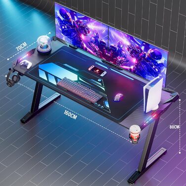 Ігровий стіл Storeo Imp, 160 x 70 x 80 см, МДФ / сталь / вуглецеве волокно, чорний