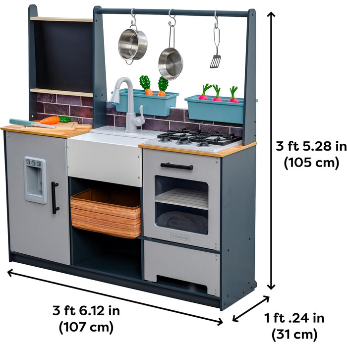 Дитяча кухня Farm to Table з дерева з аксесуарами та світловими і звуковими ефектами, ігрова кухня з посудом та продуктами, іграшк