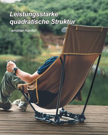 Крісло для кемпінгу OneTigris DRAGONHIDE, висока спинка, складне, вантажопідйомність 125 кг, легке складне кемпінгове крісло, складне рибальське крісло з 2 боковими кишенями, надлегке складне крісло для використання на свіжому повітрі, для походів, коричн