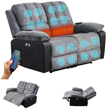 Заспокійливе масажне крісло LS для 2 осіб з підігрівом електричний розслабляючий диван для людей похилого віку, функція підігріву спини та ніг, ніжний масаж Шиацу, просте керування, вельветова тканина, 2 місця