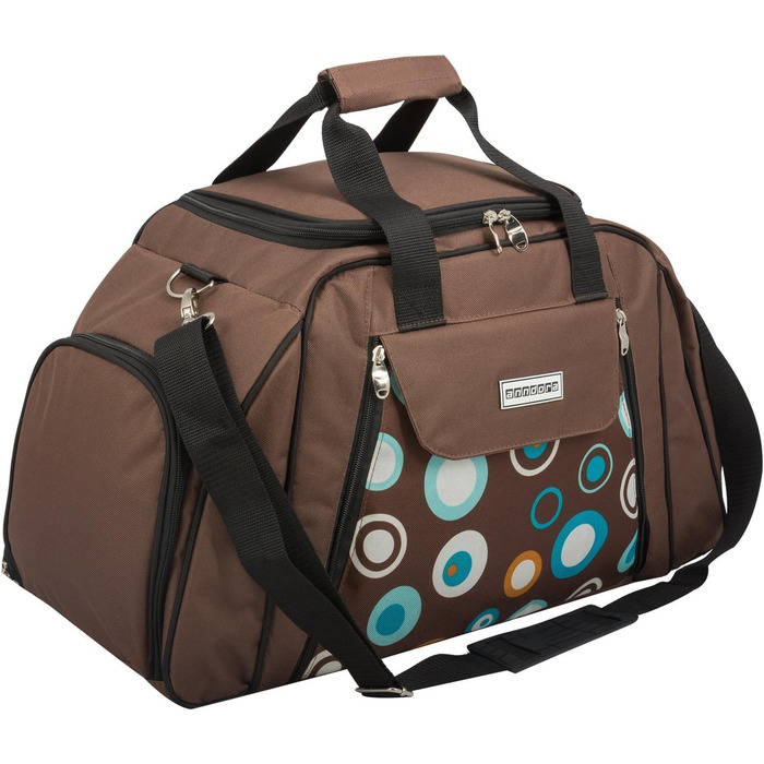 Сумка для пікніка anndora з відділенням-холодильником, коричнева з синіми колами, 29 предметів, 4 особи, 3655 Коричнева з різнокольоровими колами