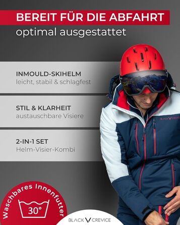 Лижний шолом CREVICE Gstaad з козирком Pilot для чоловіків та жінок Виготовлений з полікарбонату Повітропроникний Регульований розмір M/L Чорний