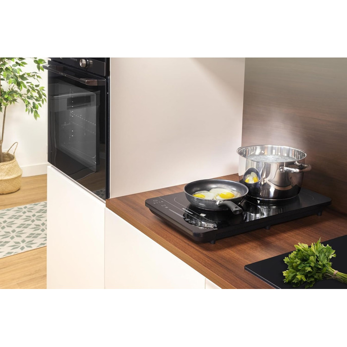 Мобільна індукційна варильна поверхня SCHNEIDER 2 пластини на 3500 Вт, змінна варильна поверхня, виявлення горщика та 10 рівнів, електрична варильна поверхня з таймером, блокування від дітей, захист від перегріву та дотику, чорна