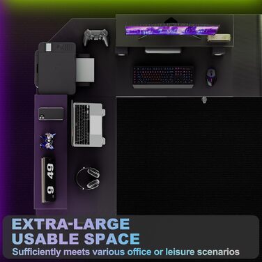 Подібний ігровий стіл, комп&39ютерний стіл з підставкою для монітора, кутовий стіл, ергономічний ігровий комп&39ютерний стіл, ПК-стіл для кабінету, спальні та офісу (Чорний - 50x140x73см) 140см, з підставкою для монітора