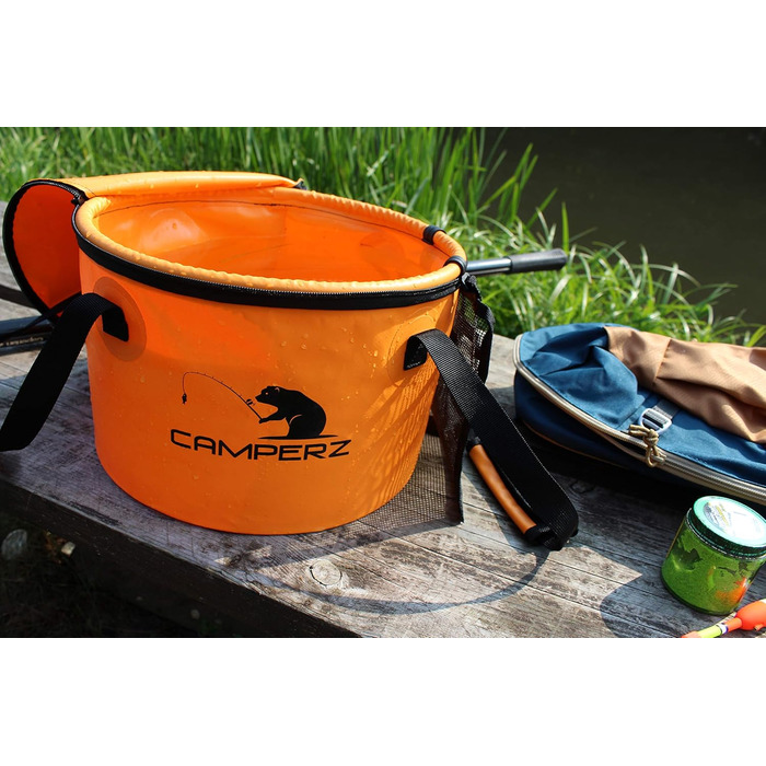 Складане відро, складна чаша для риболовлі, садівництва - складне відро для води, рибальське відро з кришкою та блискавкою (помаранчеве)