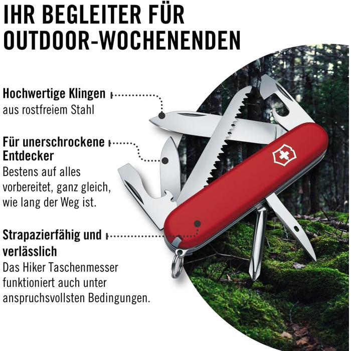 Швейцарський армійський ніж Victorinox Hiker, мультитул, 13 функцій, лезо, консервний ніж, викрутка (одинарна)