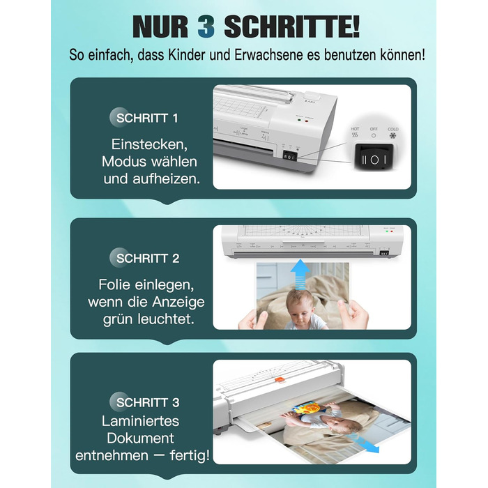 Дюймовий ламінатор A3 з автоматичною подачею паперу, гаряче та холодне ламінування A3, 20 пакетів для ламінування, комплект 10-в-1 з різаком, тримером та закруглювачем кутів для офісу, школи та дому, білий ламінатор A3, білий, 13-