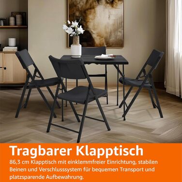 Складаний стіл Storeo Basics, квадратний, з ручкою для перенесення, для використання в приміщенні та на вулиці, портативний, легкий, дорожній стіл, для пікніка, кемпінгу, чорний, 86,1 x 86,1 x 73,9 см
