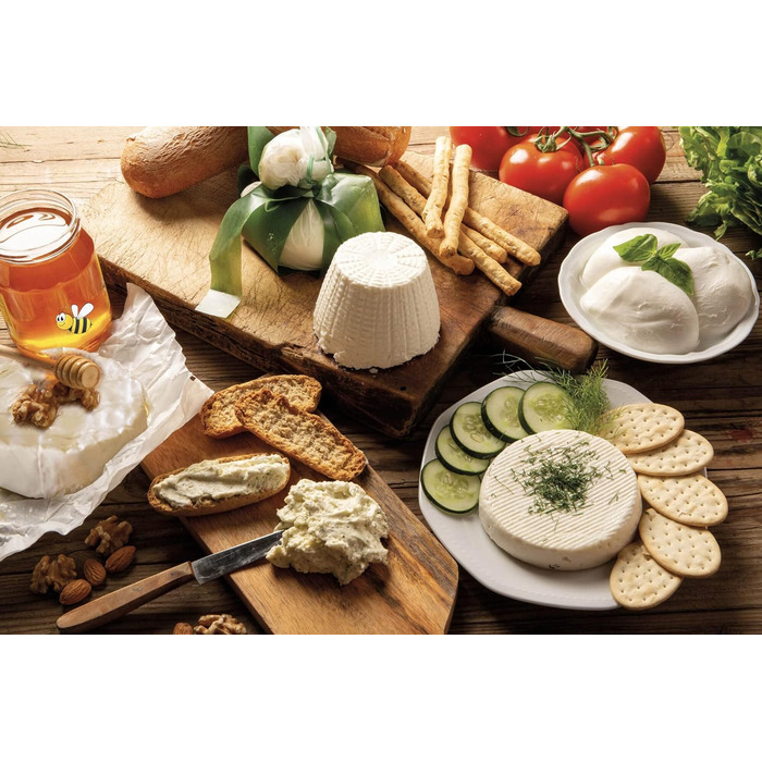 Машина для сиру та йогурту з 6 програмами, м'яка на дотик панель керування, контейнер 500 мл з антипригарним покриттям, максимальна температура 90C, включаючи книгу рецептів, 500 Вт, білий/зелений, 615