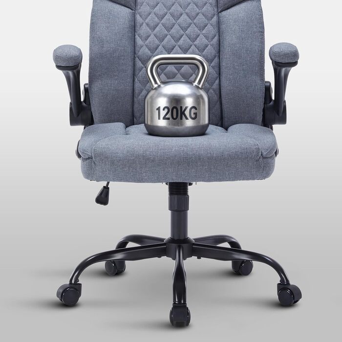 Крісло керівника з функцією гойдання, регульоване по висоті офісне крісло, ергономічне офісне крісло з підголівником та складними підлокітниками, обертове на 360 крісло, сіра тканина