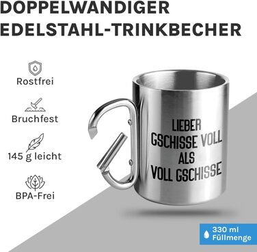 Відсоткові моменти. Краще бути повним лайна, ніж повним лайна Сталева чашка для пиття з карабіном Ідея подарунка 330 мл Чашка Для кемпінгу Ключки Срібна без кришки