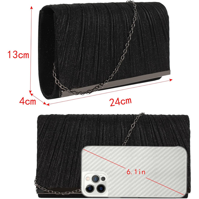 Чорний клатч з блискітками та знімним ланцюжком для вечірки, весілля, балу або урочистого заходу 06152