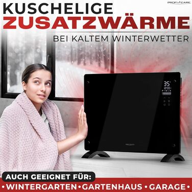 Електричний обігрівач ProfiCare зі скляною передньою частиною та X-подібним нагрівальним елементом портативний обігрівач, також підходить для настінного монтажу конвекторний обігрівач з 2 режимами нагріву безшумний нагрів - 0 дБ PC-GKH 3118 чорний