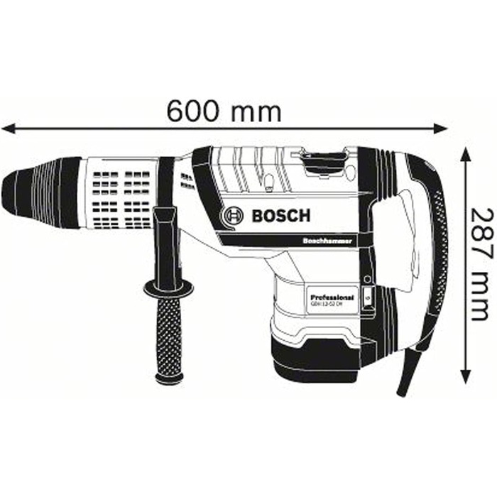 Перфоратор GBH 12-52 DV (потужність 1700 Вт, вкл. додаткову рукоятку, мастило, ганчірку для машини, кейс, без акумулятора/зарядног