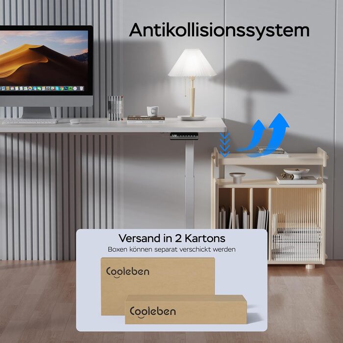 Стіл з регулюванням висоти та двома двигунами, цільна стільниця 25 мм, інтелектуальне керування з 4 налаштуваннями пам&39яті, вантажопідйомність 35 кг, тихий &lt45 дБ (білий білий, 140 см x 70 см) Білий білий 140 см x 70 см