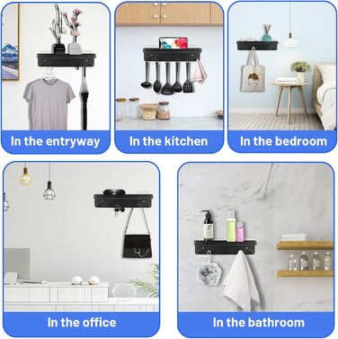 Тримач для ключів Royouzi, дошка для ключів, планка для ключів, підставка для ключів з полицею і 6 гачками, самоклеюча як дошка дл