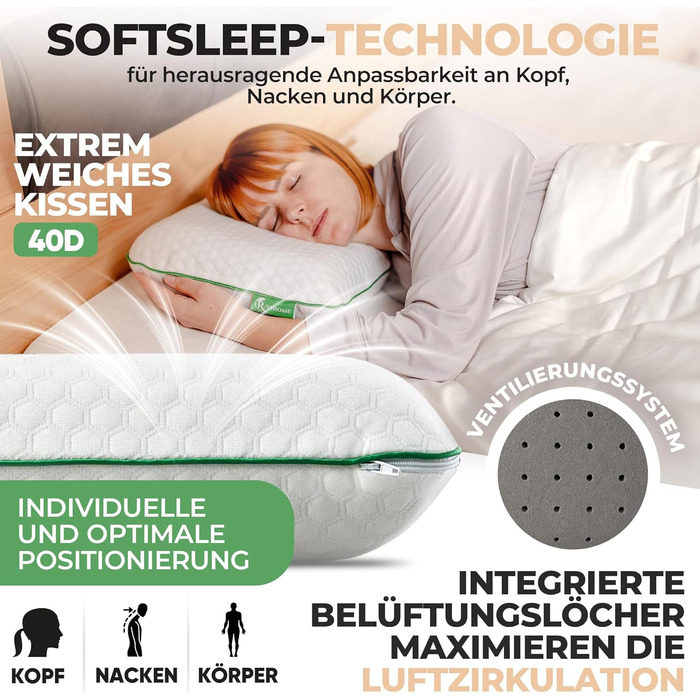 Ергономічна подушка для шиї (50x30 см), ортопедична подушка з піни з ефектом пам&39яті для здоров&39я з бамбукового вугілля з чохлом, подушка для сну на боці, спині та животі