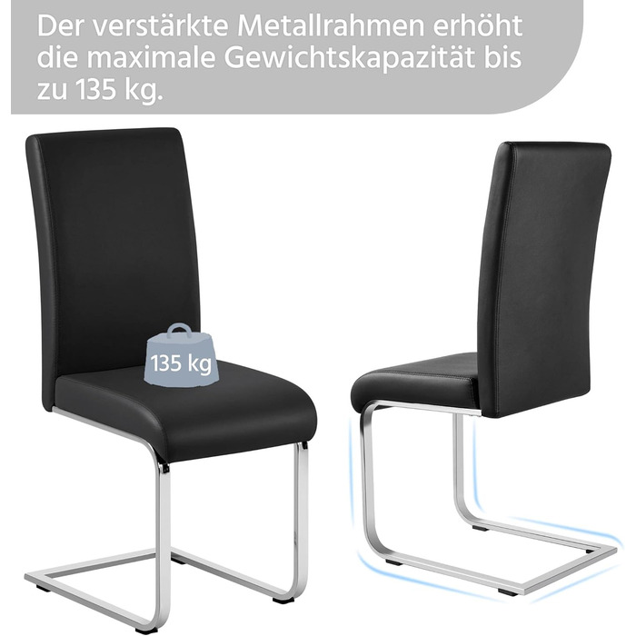 Обідні стільці Yaheetech, комплект з 2 шт. , консольні обідні стільці, вантажопідйомність 135 кг, чорна штучна шкіра, комплект з 2 шт.