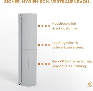 Килимок для йоги Нековзний спортивний килимок, розроблений у Німеччині 2 комфортні товщини Стабільний розмір килимка для йоги та гімнастики Ідеальний фітнес-килимок для йоги та пілатесу вдома або в студії, товщина 8 мм, сірий
