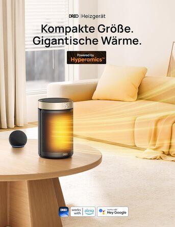 Енергозберігаючий тепловентилятор Dreo, енергозберігаючий безшумний кімнатний обігрівач 1500 Вт, портативний керамічний тепловенти