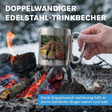 Персоналізована кружка з нержавіючої сталі з карабіном Ідея подарунка 330 мл Кружка Кемпінг Клуби Карнавал, кружка Марді Гра Кружка для клубу Марді Гра Персоналізована Срібна, блискуча